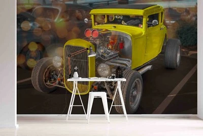 Mural de pared 3D amarillo coche de carreras extraíble autoadhesivo 733 Foto 1 de 4