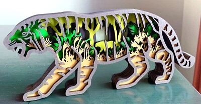 Tigre Gran Gato Tropical Selva Escena Madera Diorama 3D Escultura Figura Nuevo Foto 1 de 4