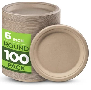 100% Compostable Paper Plates Heavy Duty - 100 Pack Biodegradable Disposable ... - Picture 1 of 7