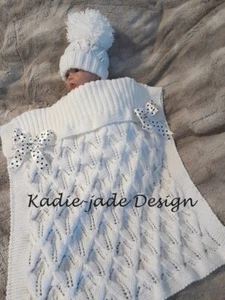 Baby Knitting Pattern #125 - To make a Pram Blanket & Hat - Picture 1 of 3