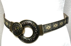 Chicos Diapositiva Ajustable Cinturón Gancho Hebilla Latón Dorado Jacquard Talla M L - Imagen 1 de 19