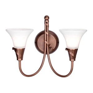 Wandlampe Leuchte Stahl Glas Kupfer H 29,5 cm Flurlampe 2 Flammig Antik - Bild 1 von 1