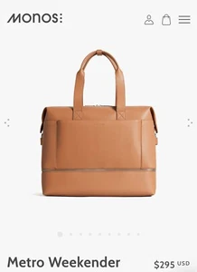 Monos Metro Weekender Tote Travel Bag Vegan Leather Saddle Tan Preowned - Picture 1 of 7