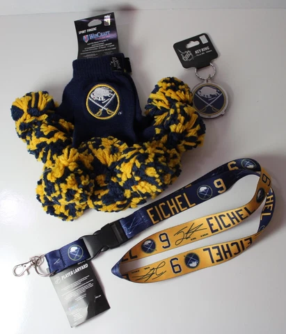 Buffalo Sabres Gift Set of 3 Jack Eichel Lanyard Spirit Fingerz Gloves, Key Ring Cover
