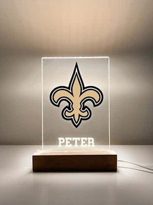 Personalized LED Light Up Wood Stand New Orleans Saints Football Gift - Picture 1 of 3