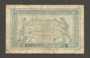France 50 Centimes N.D. (1917); VG; P-M1; BNB-B1101a; Army Treasury; World War I - Picture 1 of 2