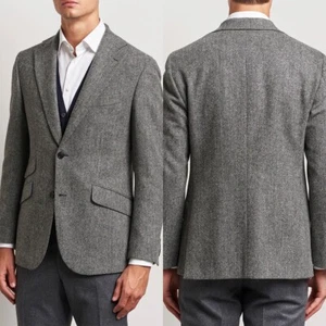 Blazer chaqueta informal deportiva al aire libre con solapa de muesca de mezcla de lana espiga para hombre - Imagen 1 de 14