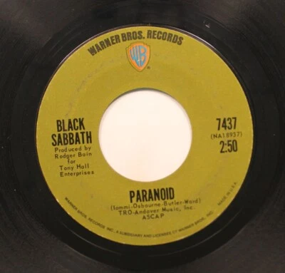 Hard Rock 1St Pressing Rare 45 Black Sabbath - Paranoid / The Wizard On Warner B - Image 1 of 2