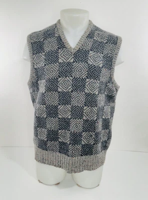 ROBERT BRUCE - VINTAGE HECHO EN EE. UU. LANA GEOMÉTRICA ACRÍLICO CINTURÓN Hombres Lg. Chaleco Foto 1 de 4