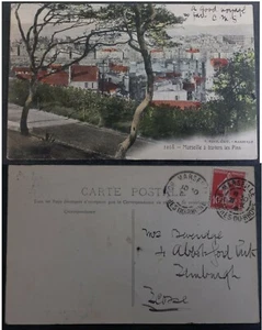 1908? France Postcard-Through the Pines ties 10c Stamp cd Marseille - Picture 1 of 3
