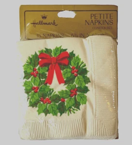 Vintage Hallmark Getränk Cocktail Untersetzer kleine Papierservietten Weihnachtskranz - Bild 1 von 7