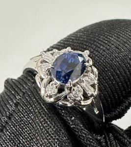 Anillo de mujer con joyas de diamantes y zafiro azul natural de platino talla 4,9, EE. UU. 5 $3,800 - Imagen 1 de 15
