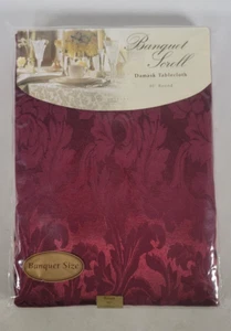 BROWNSTONE DAMASK TABLE CLOTH RED 92" ROUND, 52% COTTON - Picture 1 of 4