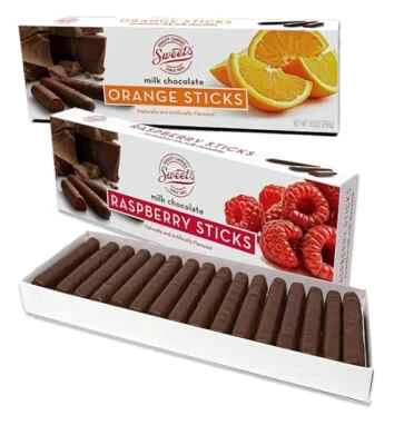 Sweets Candy Sticks Milk Chocolate Orange an Milk Chocolate Raspberry Pack of 2