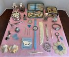 Ladies VTG Vanity Lot 30+ Items ~ Manicure Kit/Earrings/Watches/Pins/Mag Glass