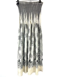 LAPIS Women's O/S Maxi Skirt/Strapless Peasant Dress Crinkle Smocked Gray Floral - Picture 1 of 6