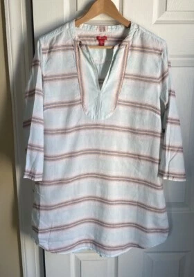 Camisa túnica suéter tejido a rayas verde blanco talla XL para mujer IZOD playa piscina Foto 1 de 4