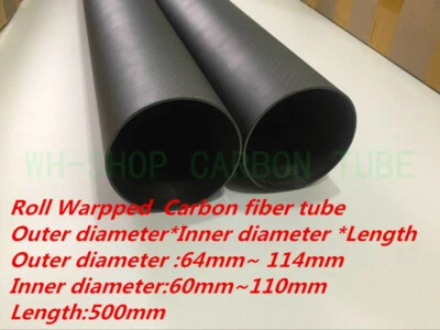 3K Carbon Fiber Rolled Tube/Pipe OD64 80 84 90 94 100 104 114mm L500mm Poles -UK - Image 1 of 4