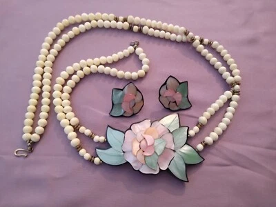 Vntg. KARLA JORDAN or LEE SANDS jewelry set Mother of pearl inlay - Image 1 of 4