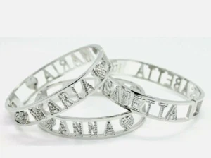 Bracciale Donna Rigido Acciaio Inox E Strass Con Nome Colore Argento Bracelet  - Foto 1 di 1
