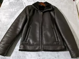 Guess Jacket Mens M Brown Faux Fur Zip Up Biker Preppy Outdoor Y2K EUC - Picture 1 of 17