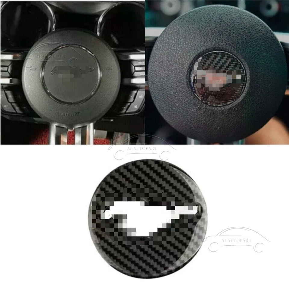 Real Carbon Fiber Center Steering Wheel Cover Trim For Ford Mustang 2015-2019 - Image 1 of 4