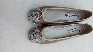 French Sole Taupe and Snake Skin Ballerina Shoes - Picture 1 of 5