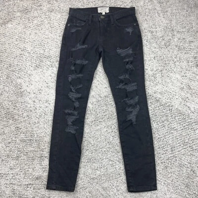 Pantalones de mezclilla Current Elliott para mujer 25 29x28 Stiletto andrajosos ajustados desgastados negros Foto 1 de 4