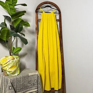 Maxi abito GRANDE filo universale giallo senape 100% cotone garza scoop schiena - Foto 1 di 10