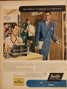 Pubblicità stampa lana Pacific Worsteds 1948 vintage tuta da ufficio - Foto 1 di 1