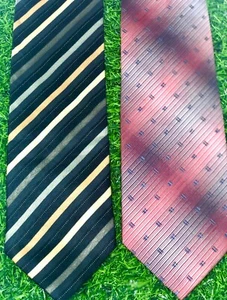 LOT OF 2 HAGGAR 100% Silk Mens Ties - Black Striped & Ombre Pink/Grey - Picture 1 of 8
