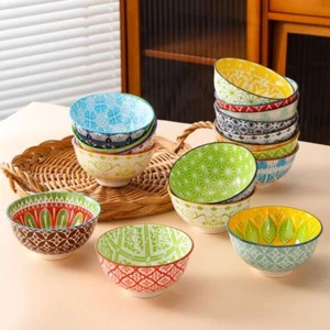 Colored Bohemians Rice Bowl Round Noodle Bowl Ceramic Serving Bowls Condiment AU - Picture 1 of 12