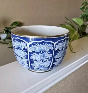 5.5" Old Antique Porcelain Qing Dynasty Shunzhi Blue and White Flowers Brass - Picture 1 of 15