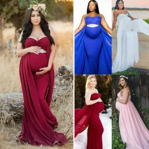 Pregnant Women Gown Maternity Maxi Dress Wedding Party Photography Prop Clothes - Picture 1 of 11