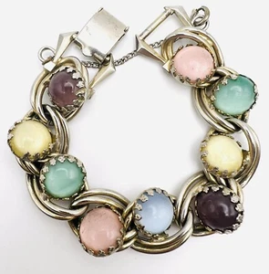Bracciale Vintage Kafin New York Goldtone Firmato Multi Stone Link Catena di Sicurezza - Foto 1 di 9