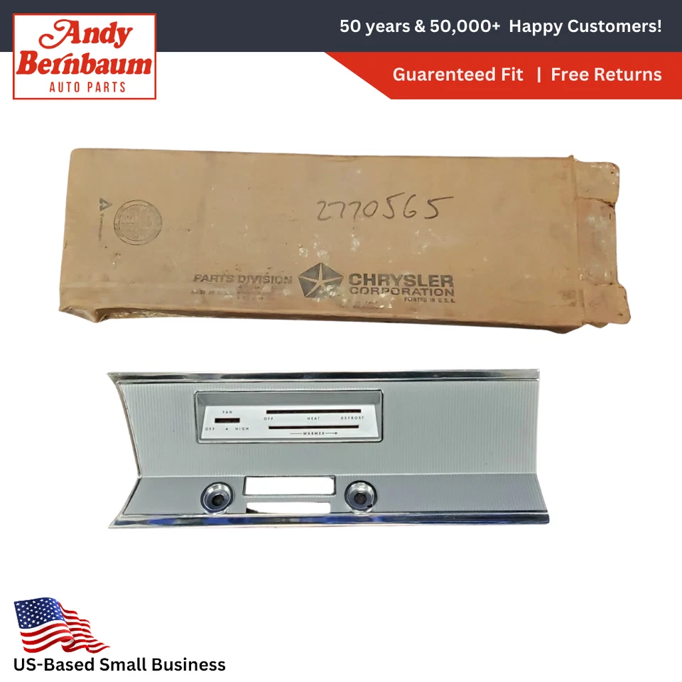 1967 Plymouth Valiant Signet Dashboard Heater Control & Radio Bezel 2770565 NOS. - Image 1 of 4