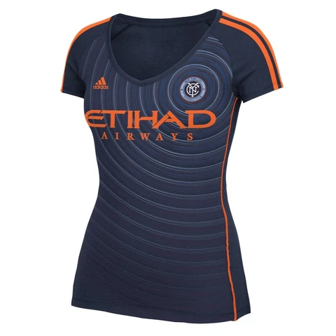 New York City FC MLS Adidas Women's Navy V-Neck Short Sleeve Club Top T-Shirt Cover