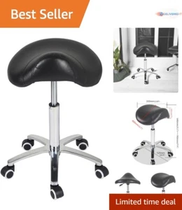 Saddle Stool Rolling Chair Black Adjustable Height Ergonomic for Salon Kitchen - Picture 1 of 9