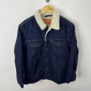 Levi’s Men Jacket Medium Blue Denim Sherpa Lined Trucker Jean Snap - Picture 1 of 7