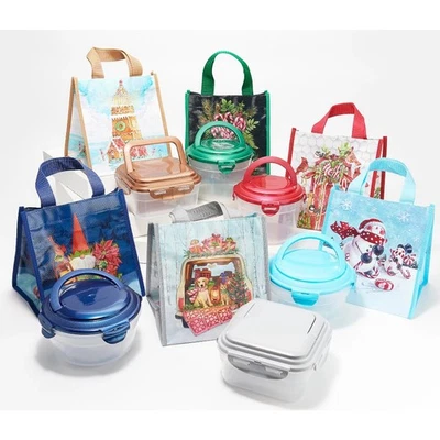 LocknLock Set of 6 Multi-Shape Containers with Holiday Bags NEW  - Image 1 of 4