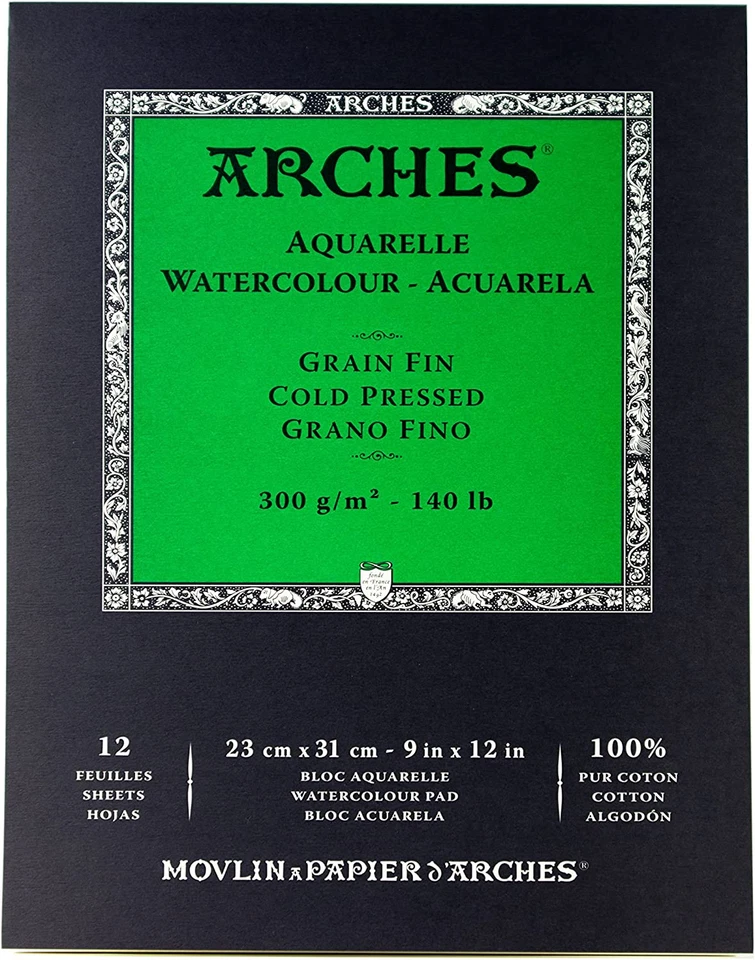 Almohadilla de papel de acuarela, 140 libras, prensa en frío, 9"x12" Foto 1 de 4