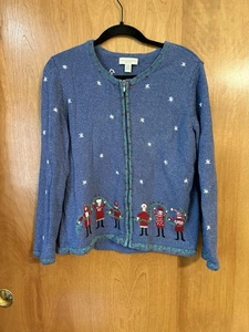 Cárdigan Talbots 100% Algodón Cremallera Completa Navidad Suéter PM Elfo Bordado - Imagen 1 de 11