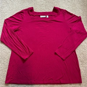 Susan Graver Rib Knit Square Neck Long-Sleeve Top XL Raspberry Rose A387826 - Picture 1 of 12