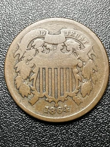 U.S. Civil War Era 1864 Copper Two Cent Coin - Picture 1 of 4