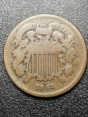U.S. Civil War Era 1864 Copper Two Cent Coin - Image 1 of 4