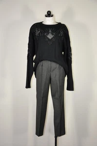 90s Vintage Beaded Black Lambswool Angora Oversized Knit Pullover Sweater Women L XL - Bild 1 von 23