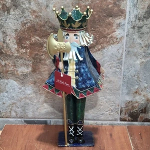 Statuina schiaccianoci in metallo Re di Natale quadrato San Nicola - Foto 1 di 10