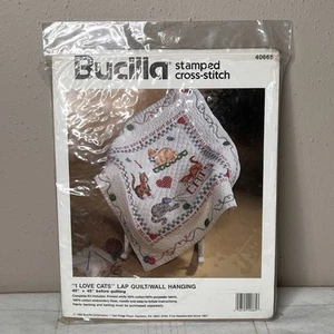 Bucilla Cross Stitch Kit #40665 I Love Cats Lap Quilt Wall Hanging 45x45 - Picture 1 of 7