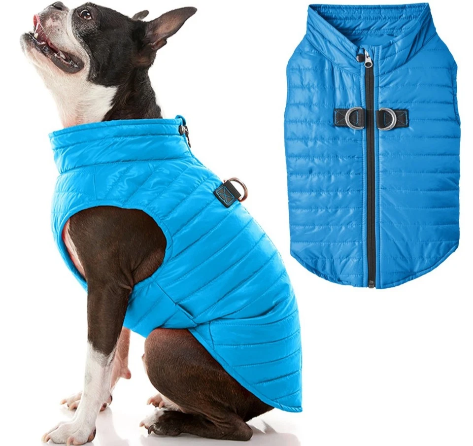 Gooby Chaleco Puffer Chaqueta para Perro - Azul, Pequeño - Ultra Delgado Cremallera Rompevientos con Foto 1 de 3