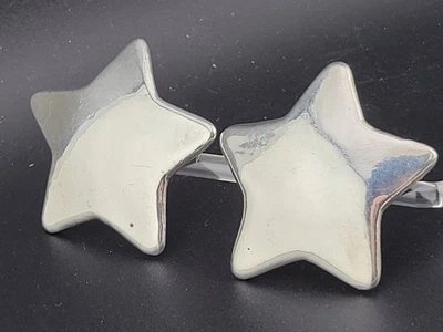 Vintage Signed Bat Ami Isreal 925 Sterling silver 2" Puffy Star Clip on Earrings - Image 1 of 4